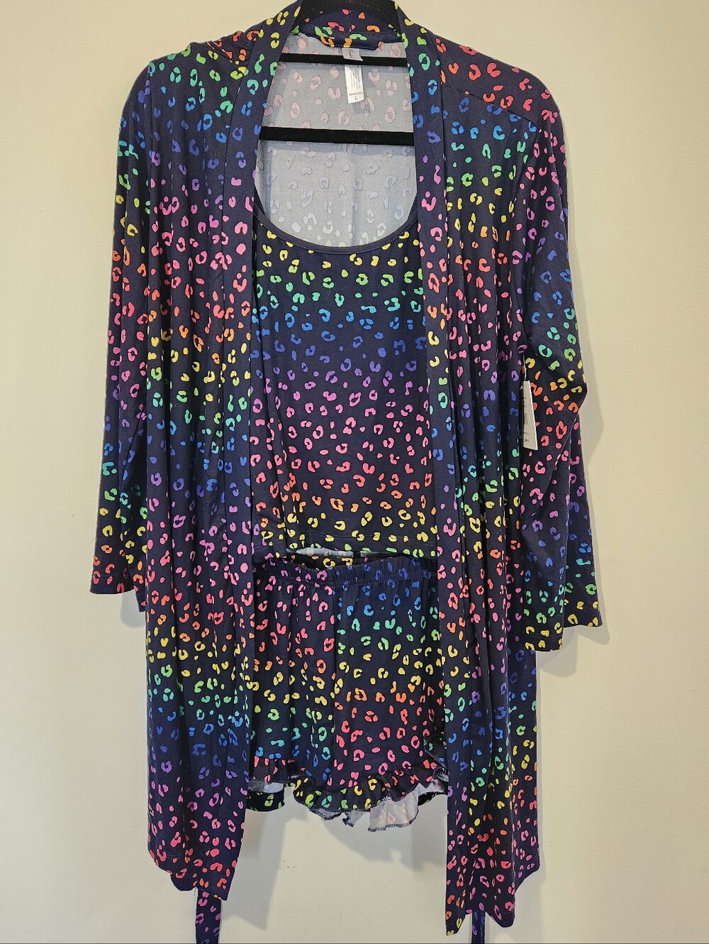 French Affair Rainbow Leopard Theee-Piece Pajama and Robe Set